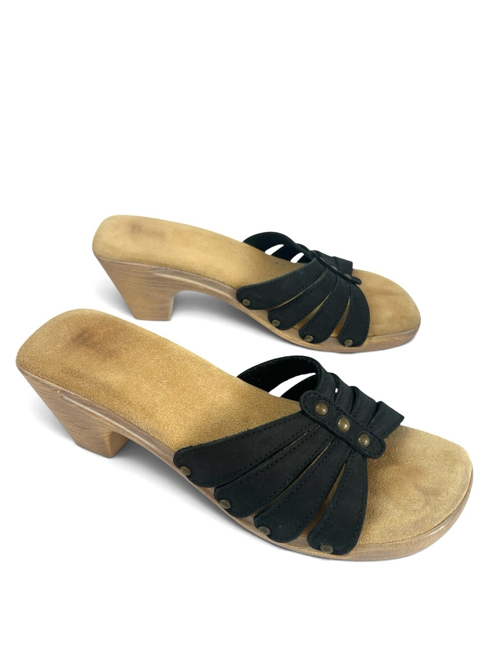 Bass Sunjun Maple Black Suede Slip-On Heel Mule Sandals 8 Retro Vintage Y2K